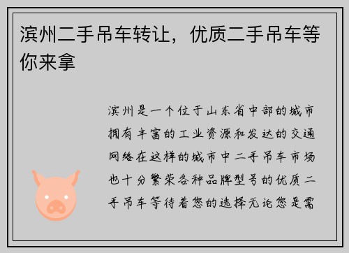 滨州二手吊车转让，优质二手吊车等你来拿