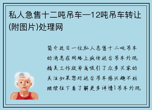 私人急售十二吨吊车—12吨吊车转让(附图片)处理网